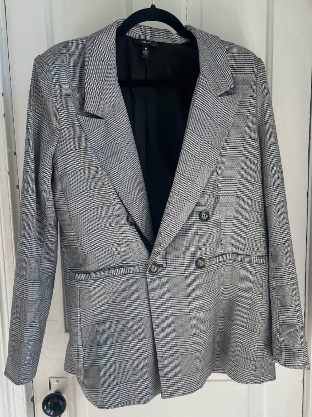 AQUA Plaid Double-Breasted Blazer – Size Medium, Fair condition